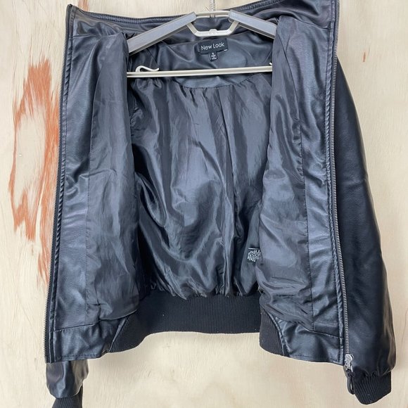 New Look Women's Faux Leather Jacket with Sherpa Lined Hood Sz Small - Picture 5 of 12